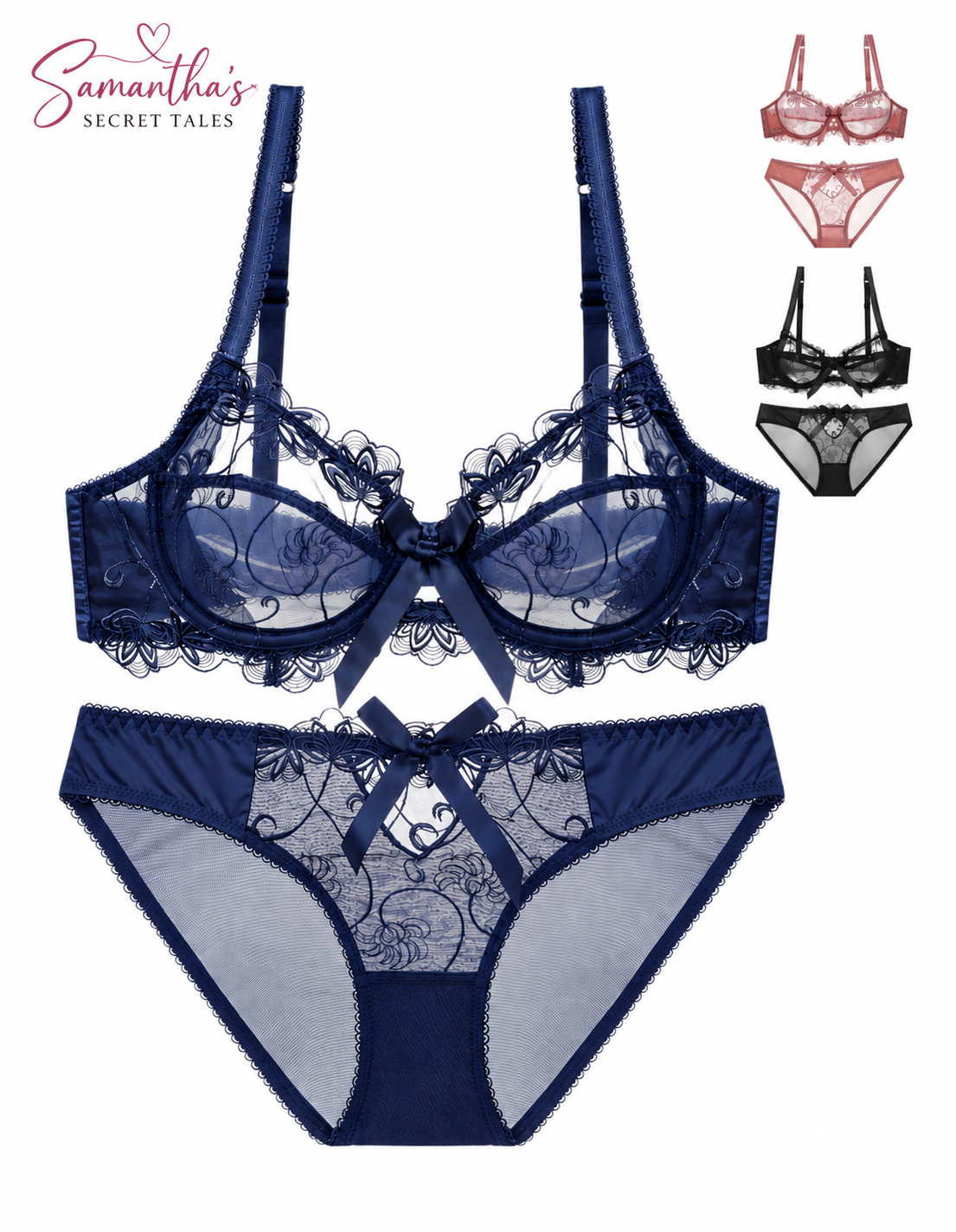 Midnight Blue Lace Elegant Set