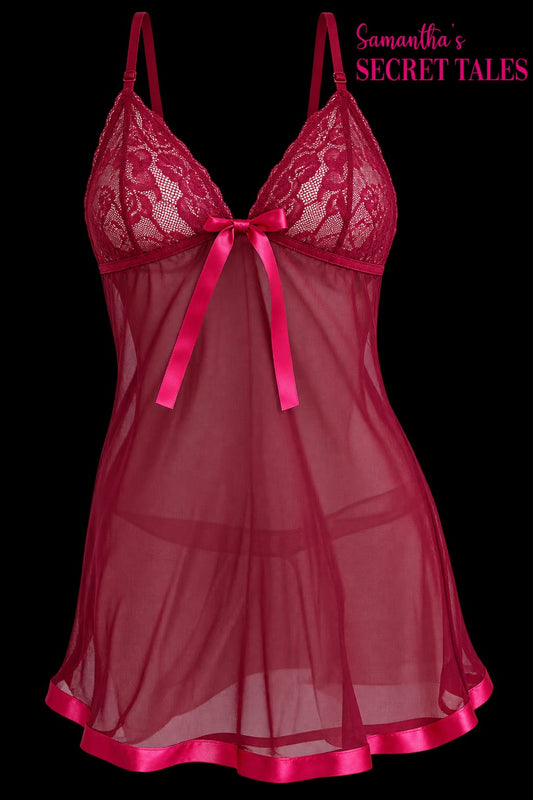 Ruby Red Sheer Lace Babydoll Nightwear