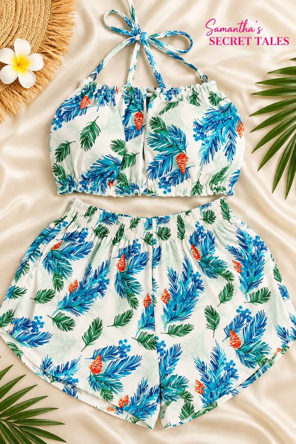 Tropical Breeze White & Blue Two-Piece Swimwear Set
