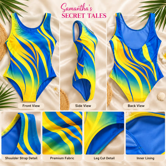 Ocean Wave Printed One- Piece Swimsuit
