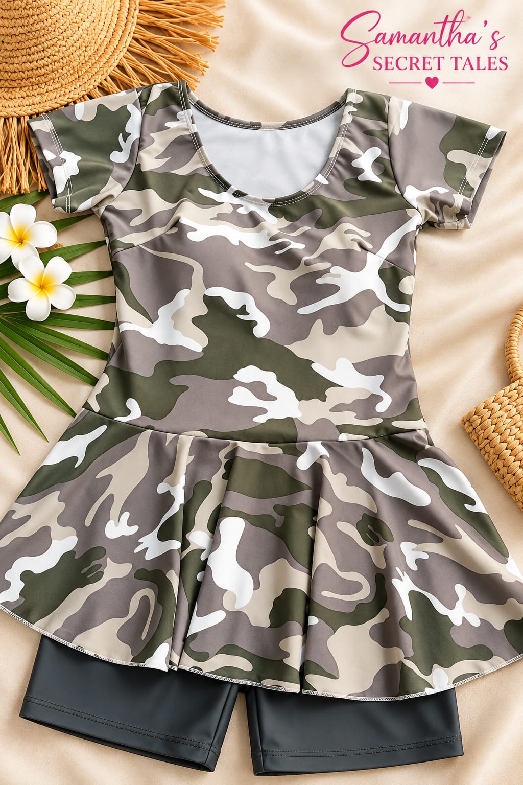 Camouflage Print Swimdress with matching Shorts